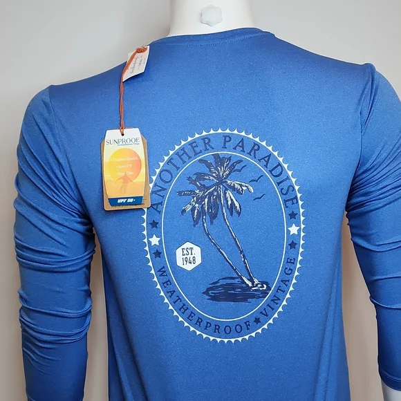 WEATHERPROOF LONG SLEVES RASHGUARD, BLUE, MEDIUM, UPF 50+ - Picture 4 of 12